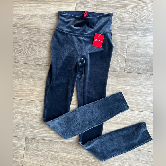 SPANX Pants - SPANX Ready-To-Wow Velvet Leggings Velour Blue Shapewear Women's Size XS Tall